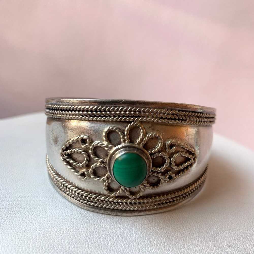 VINTAGE 925 SILVER MALACHITE BRACELET - image 4