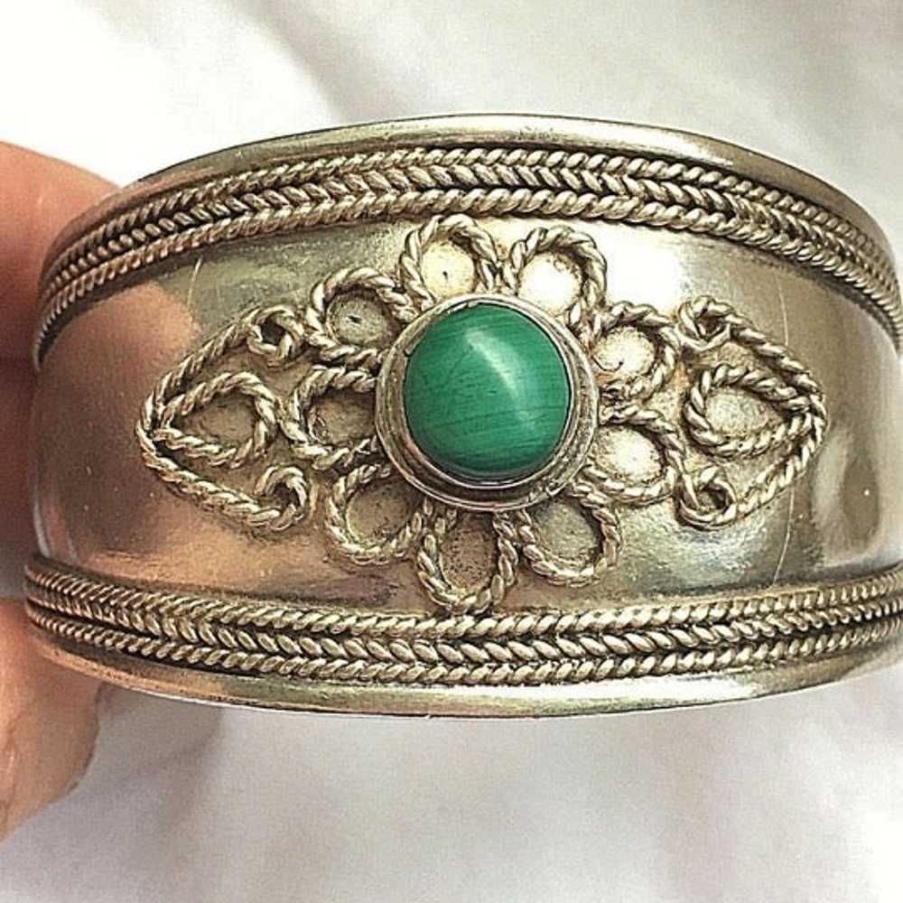 VINTAGE 925 SILVER MALACHITE BRACELET - image 5