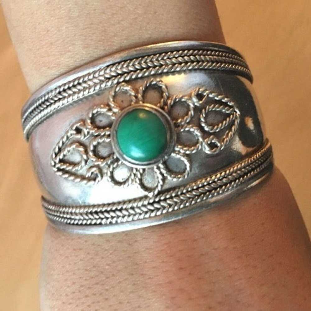 VINTAGE 925 SILVER MALACHITE BRACELET - image 6