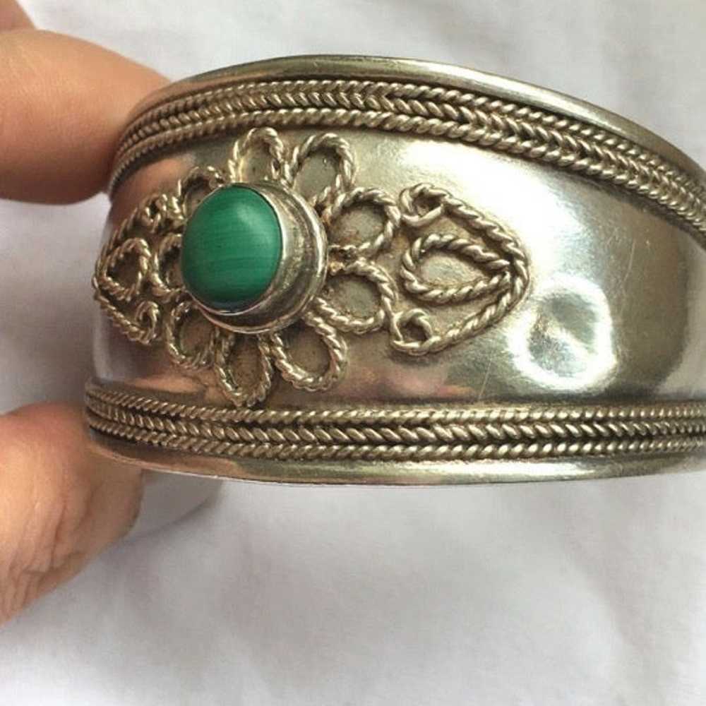 VINTAGE 925 SILVER MALACHITE BRACELET - image 7