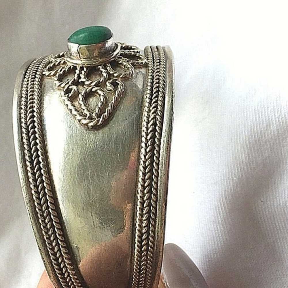 VINTAGE 925 SILVER MALACHITE BRACELET - image 8