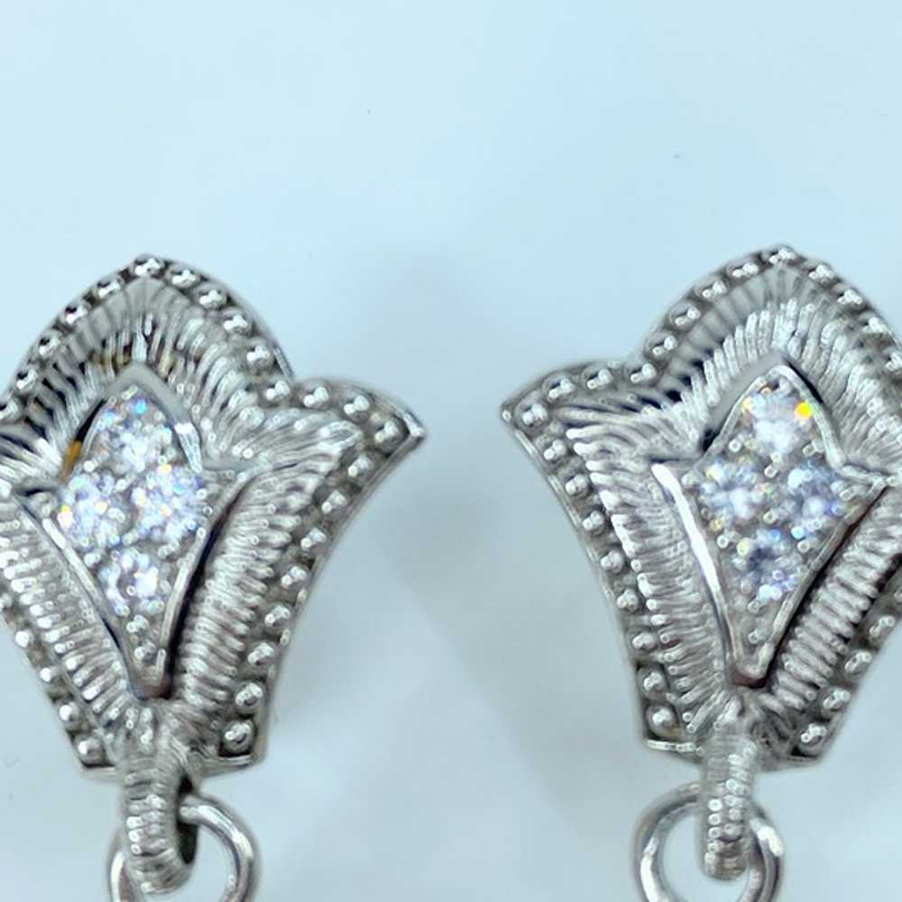 Judith Ripka Sterling Silver Pearl Drop CZ Earrin… - image 5