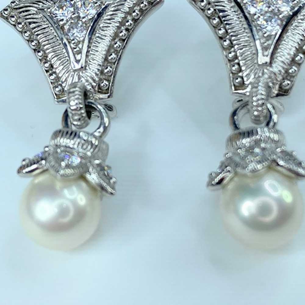 Judith Ripka Sterling Silver Pearl Drop CZ Earrin… - image 6