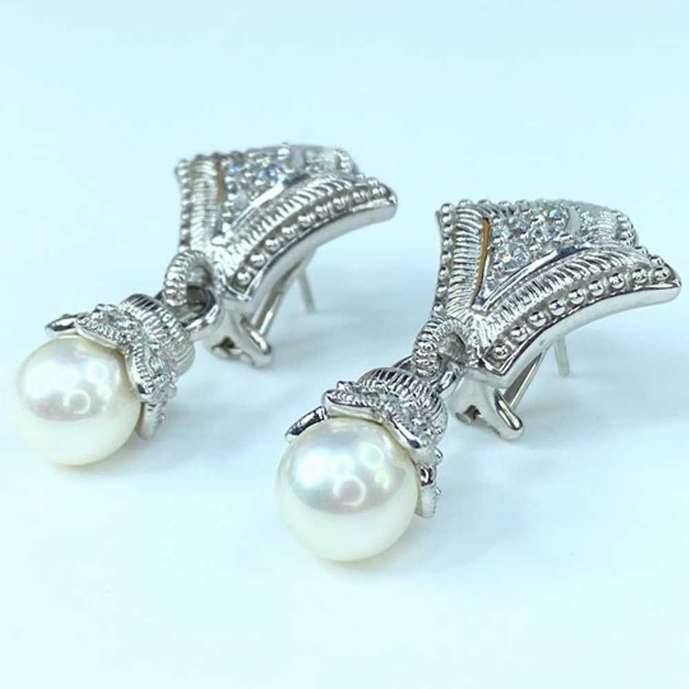 Judith Ripka Sterling Silver Pearl Drop CZ Earrin… - image 7