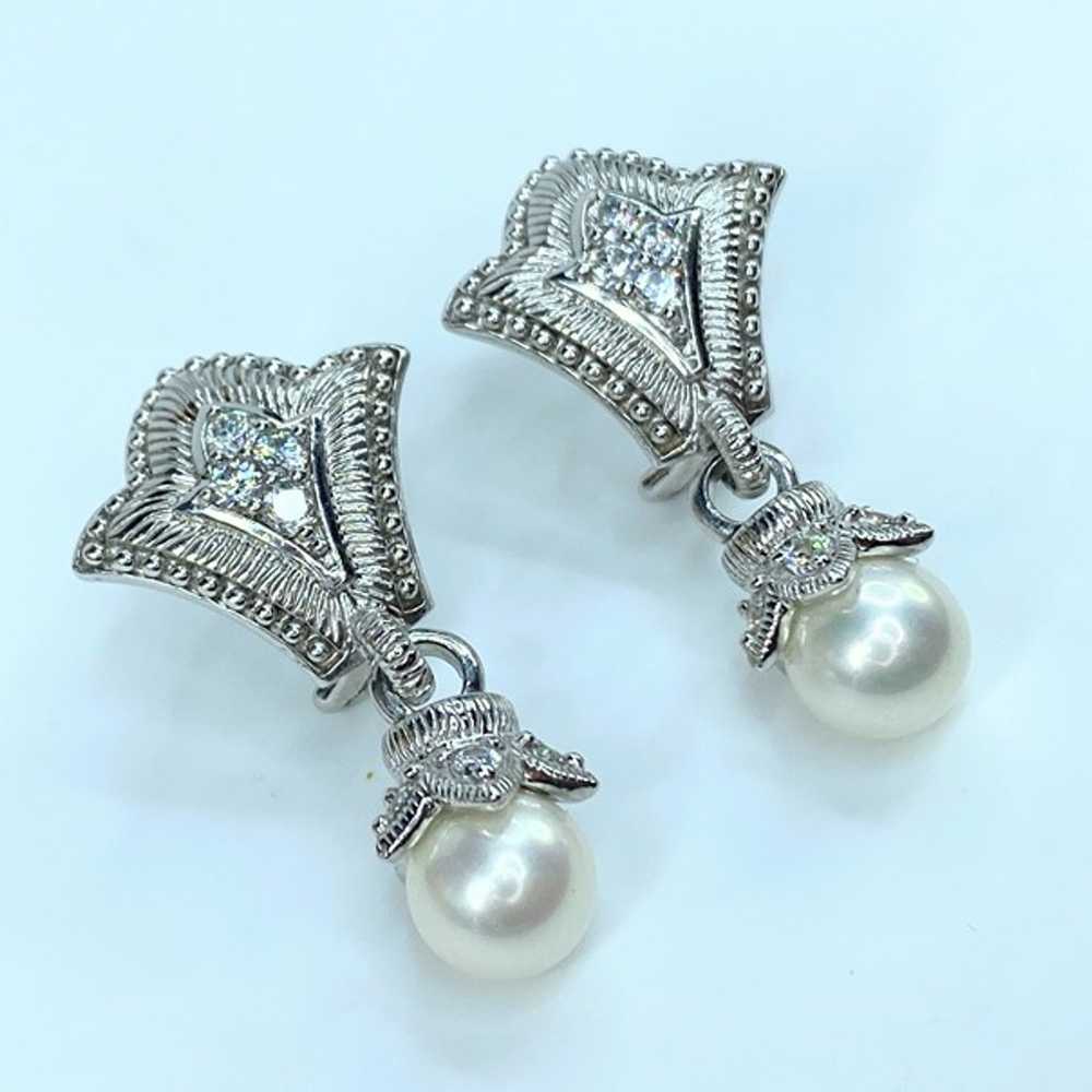 Judith Ripka Sterling Silver Pearl Drop CZ Earrin… - image 8