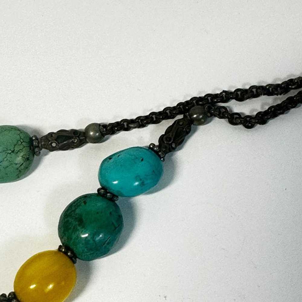 Vintage Sterling Silver Turquoise Necklace Chunky… - image 7