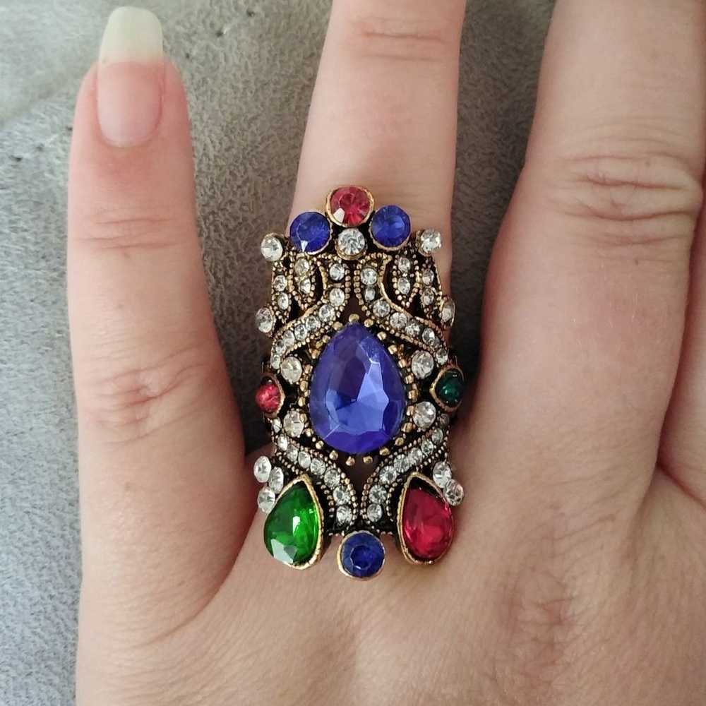 Antique Exquisite Bollywood Ethnic Jeweled Ring S… - image 1