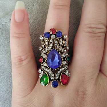 Antique Exquisite Bollywood Ethnic Jeweled Ring S… - image 1