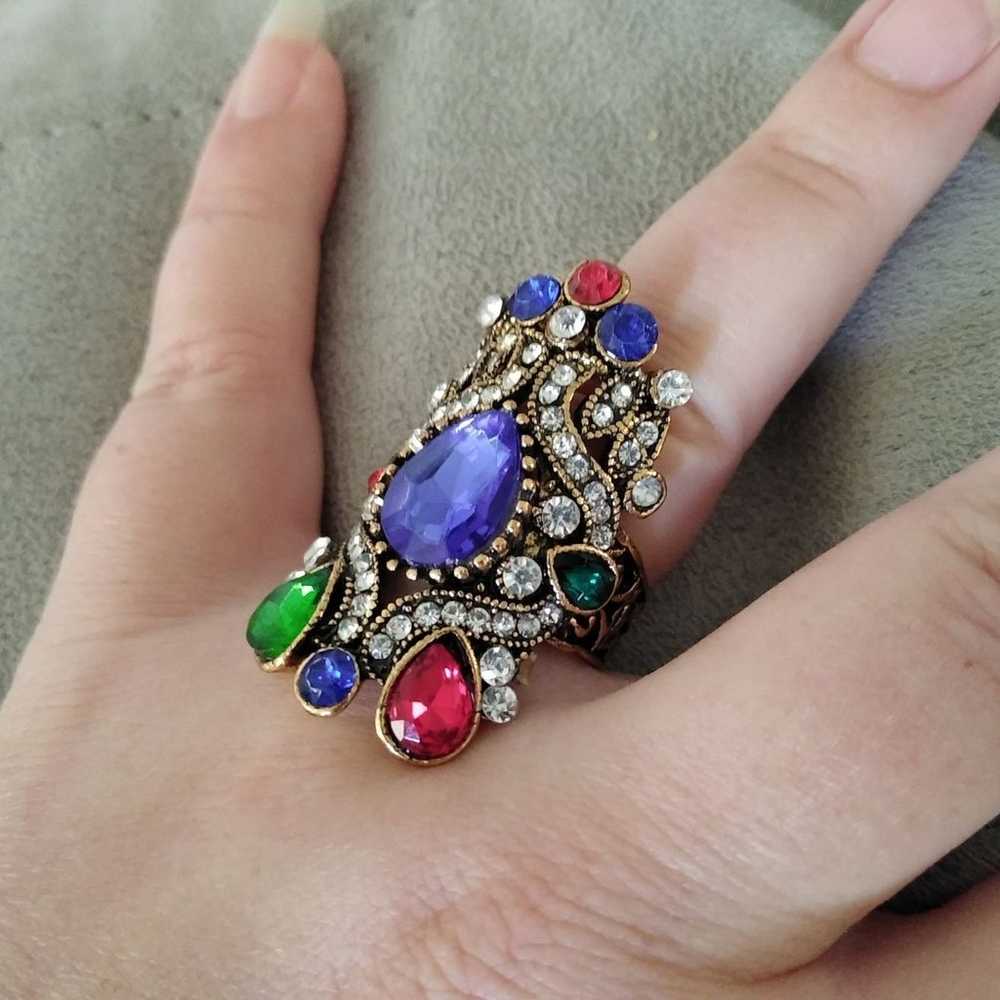 Antique Exquisite Bollywood Ethnic Jeweled Ring S… - image 2