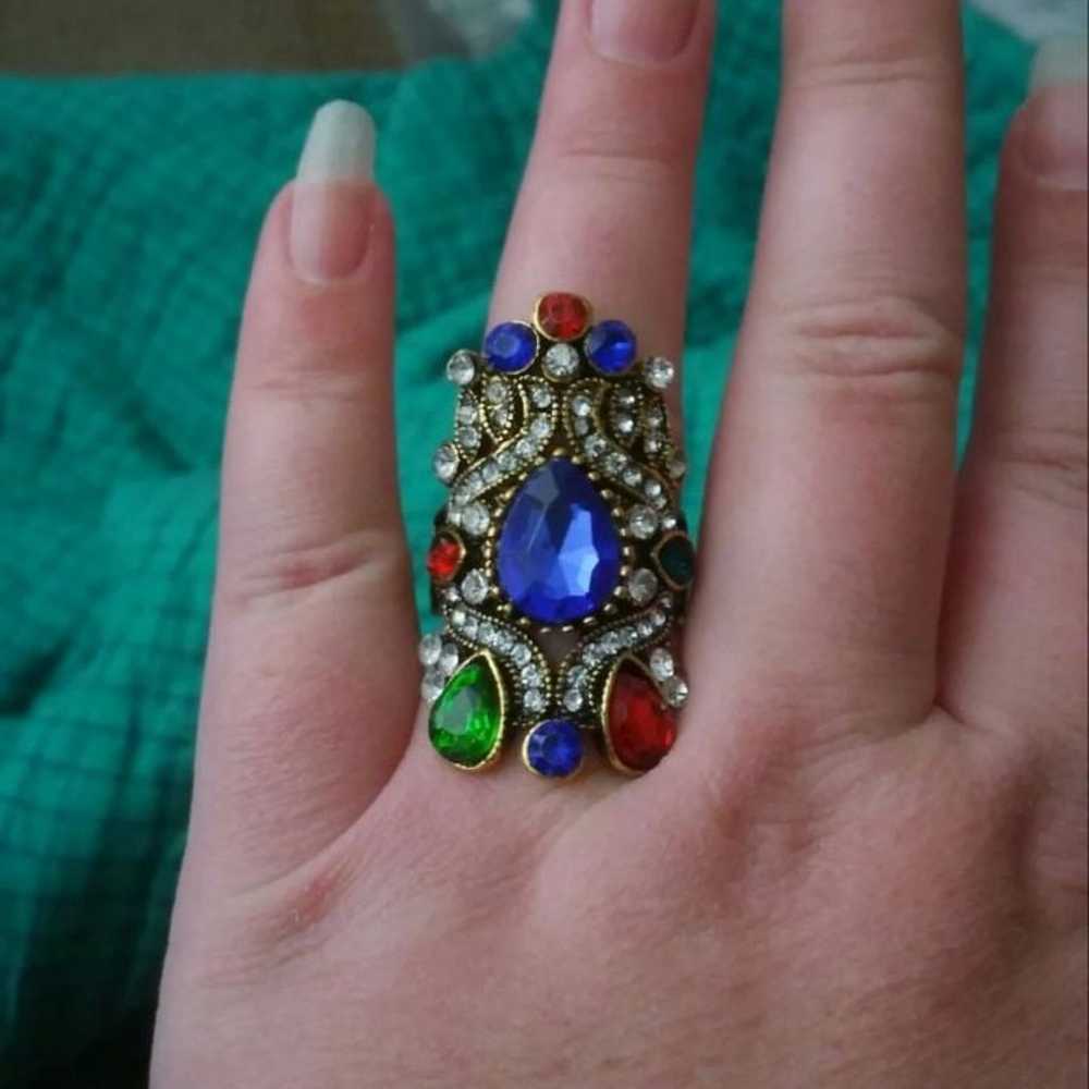 Antique Exquisite Bollywood Ethnic Jeweled Ring S… - image 9