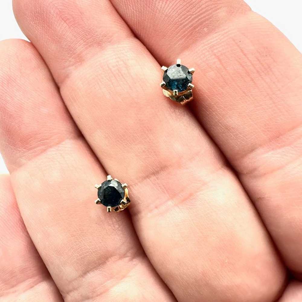 Womens Earrings 14K Yellow Gold Blue Sapphire Stu… - image 2