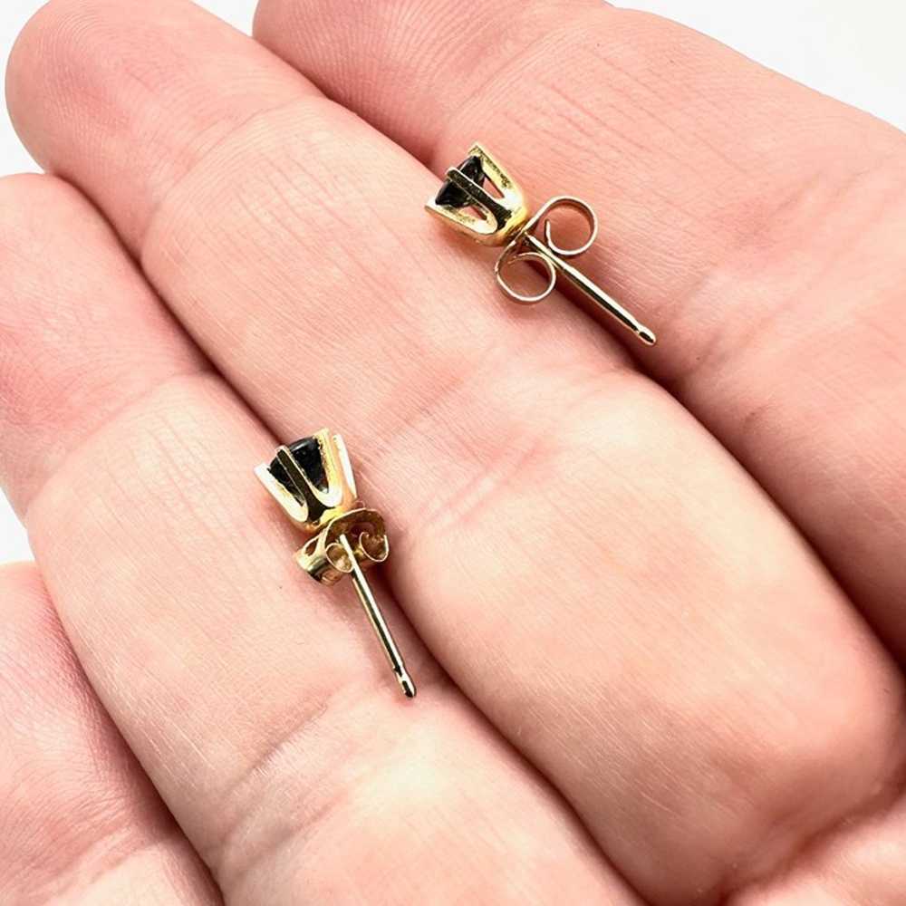 Womens Earrings 14K Yellow Gold Blue Sapphire Stu… - image 3