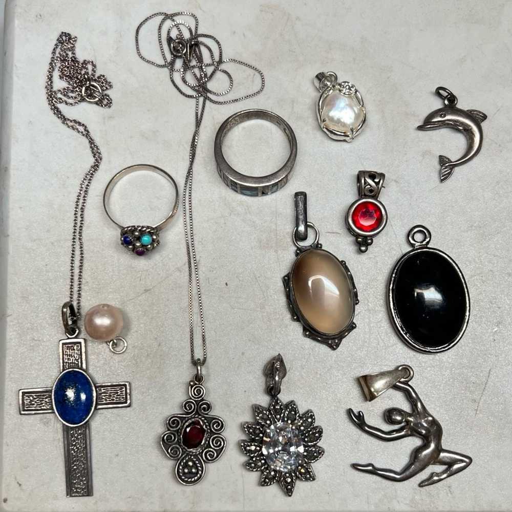 925 Sterling Silver jewelry Lot cross garnet ball… - image 1