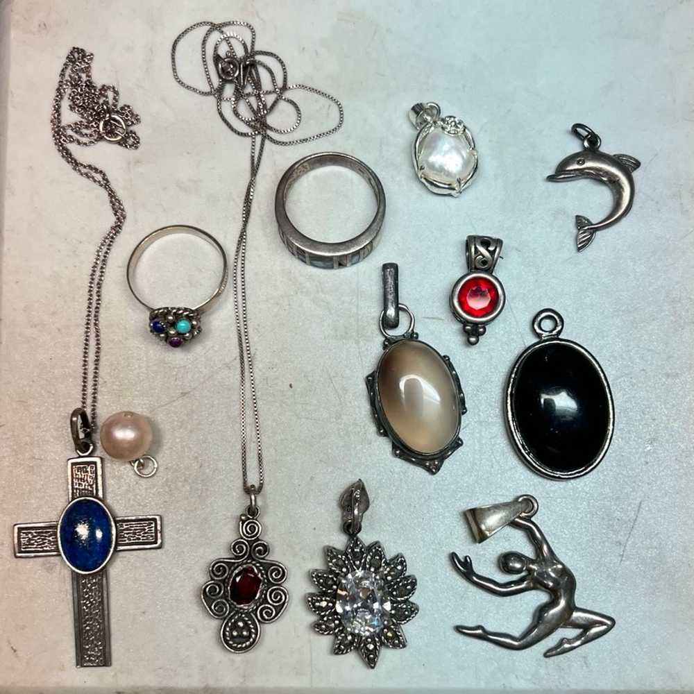 925 Sterling Silver jewelry Lot cross garnet ball… - image 7