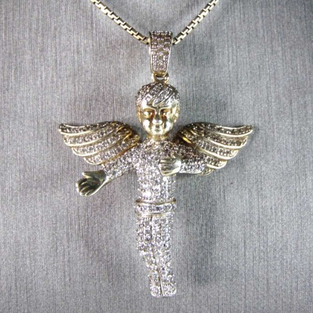 Womens Sterling Silver Gold Tone CZ Angel Pendant… - image 1