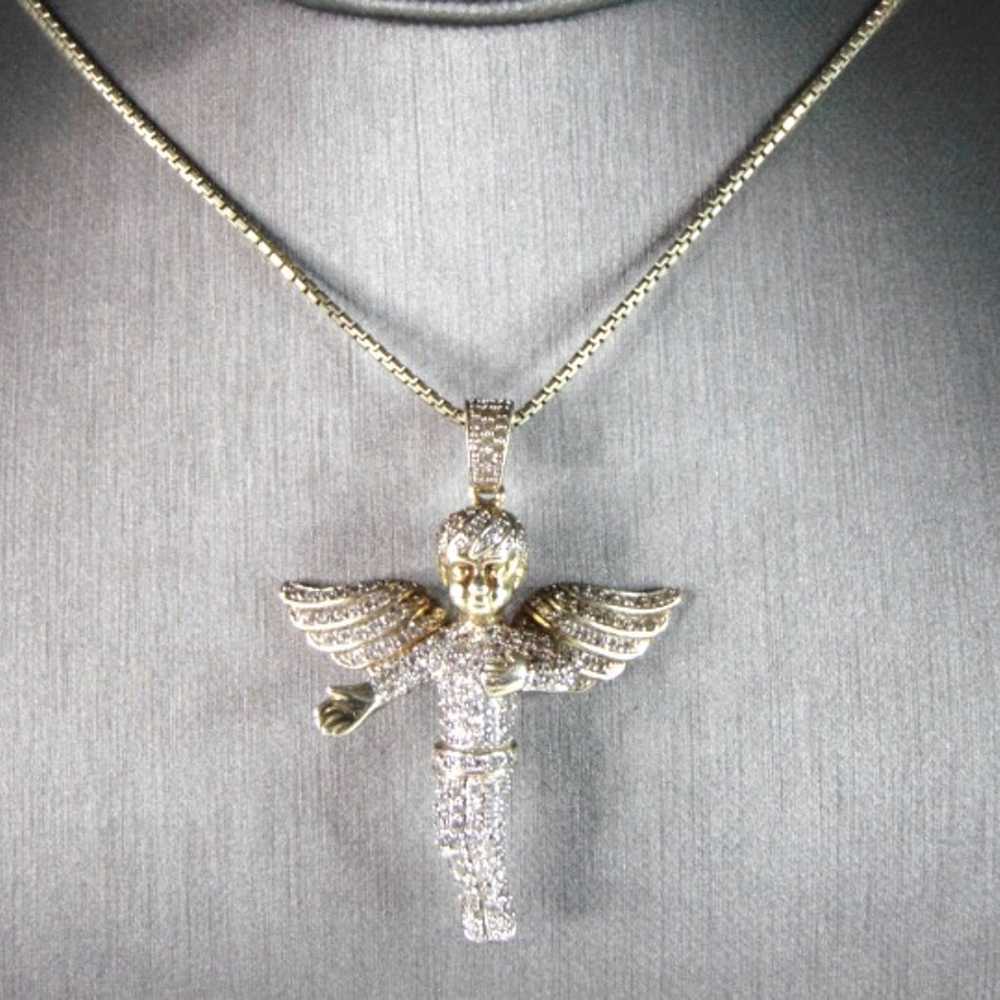 Womens Sterling Silver Gold Tone CZ Angel Pendant… - image 2