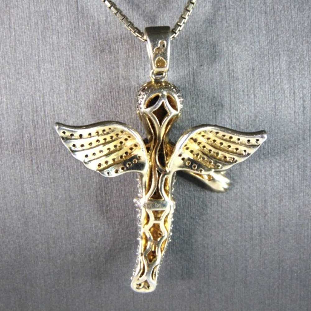 Womens Sterling Silver Gold Tone CZ Angel Pendant… - image 3