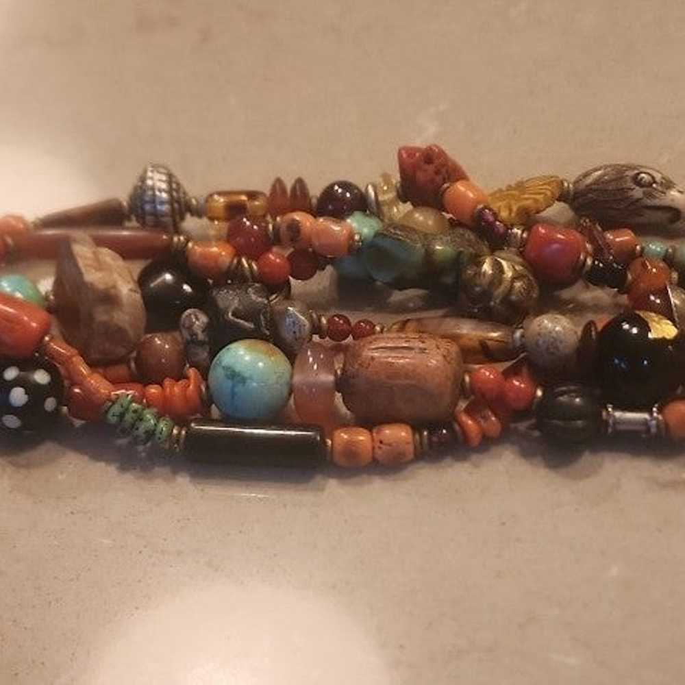 Vintage Multi strand polished stone and charms br… - image 1