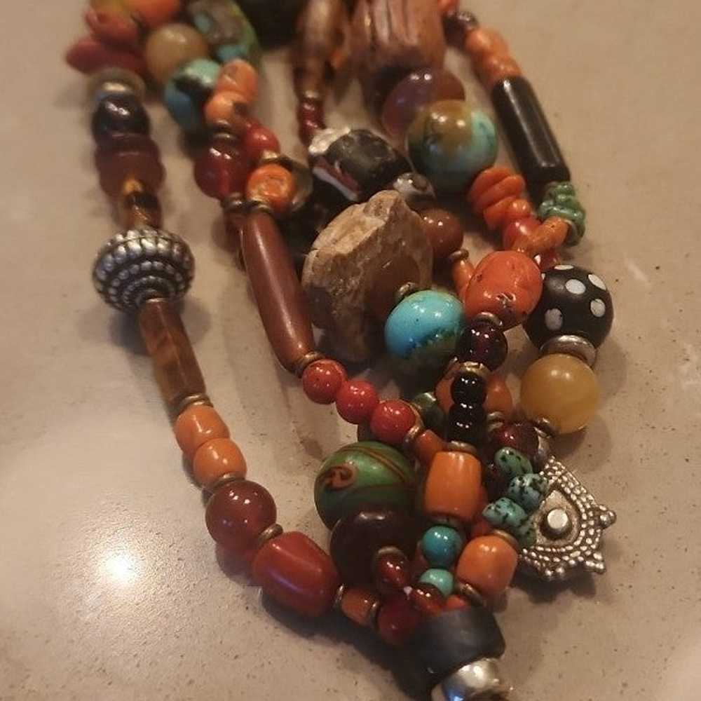 Vintage Multi strand polished stone and charms br… - image 2