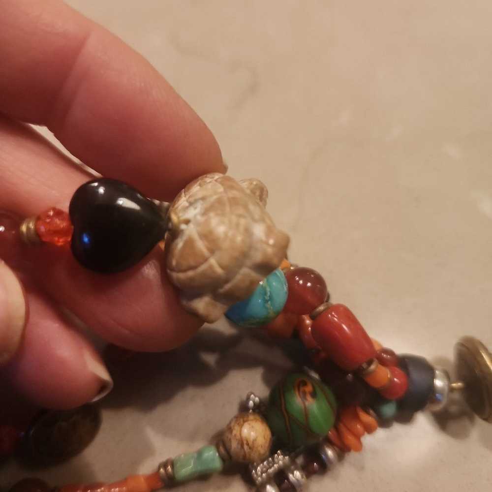 Vintage Multi strand polished stone and charms br… - image 7