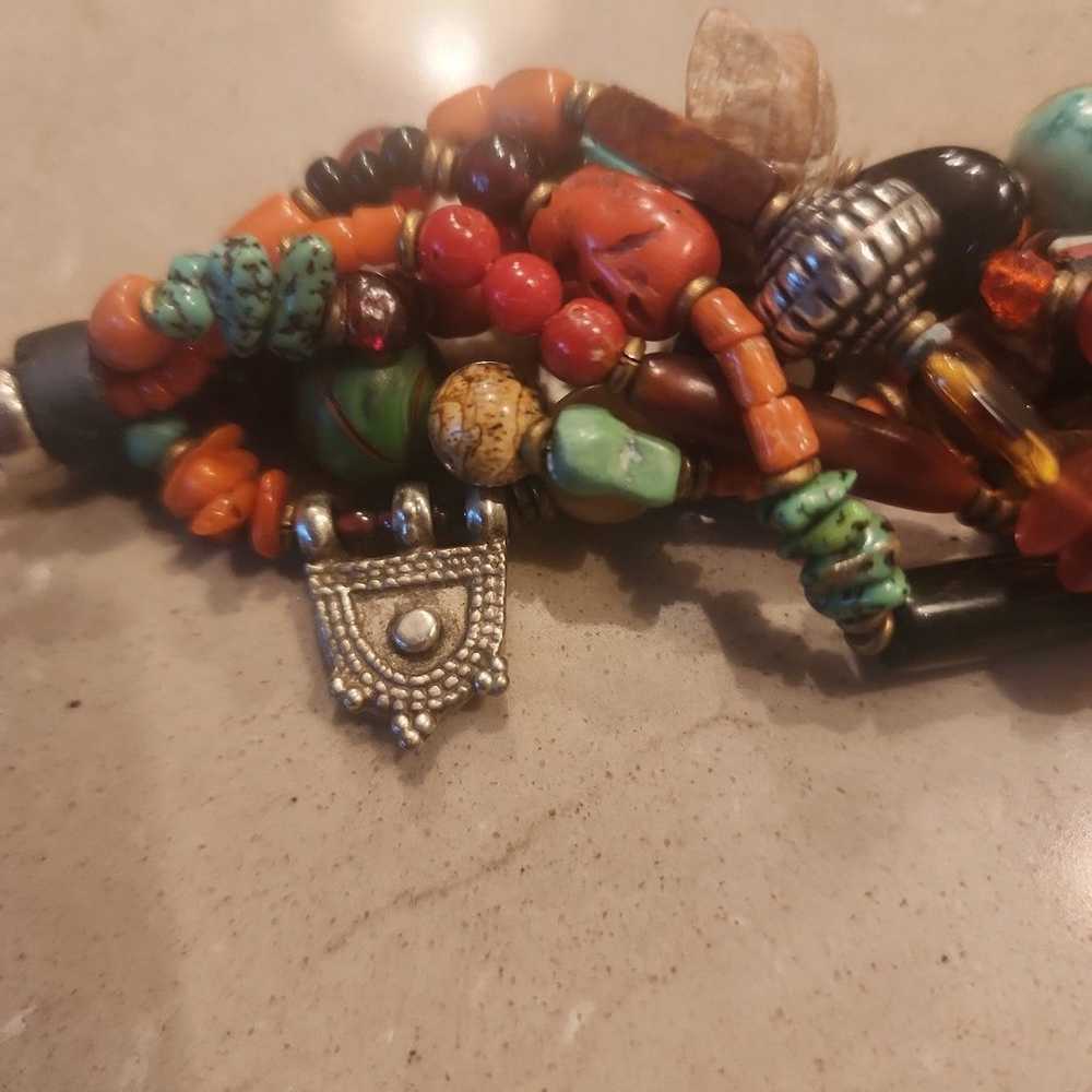 Vintage Multi strand polished stone and charms br… - image 9