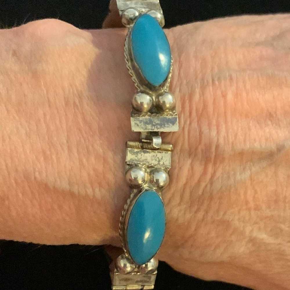 Bracelet - Vintage Turquoise in Stamped Sterling - image 8