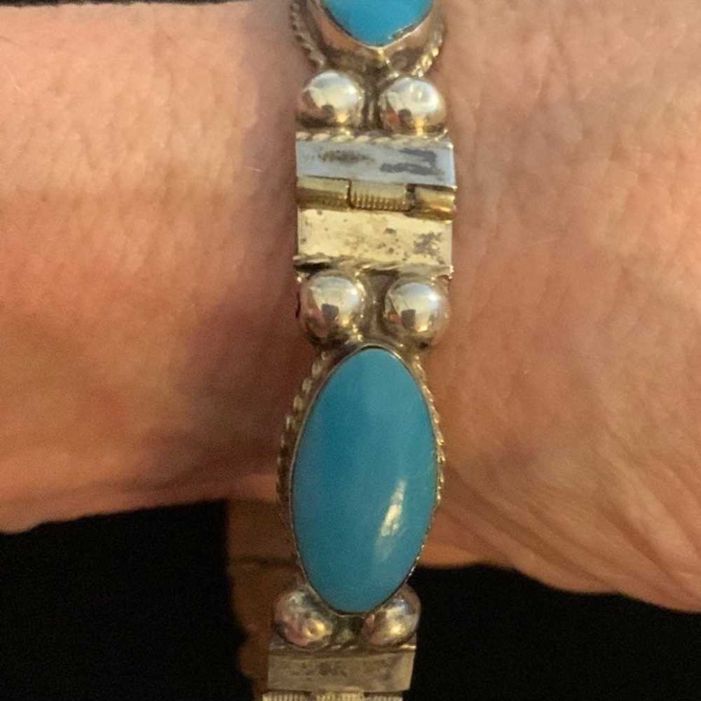 Bracelet - Vintage Turquoise in Stamped Sterling - image 9