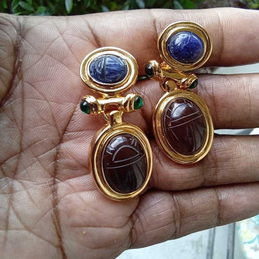 VTG 80s Givenchy Lapis and Carnelian Carved Scara… - image 2