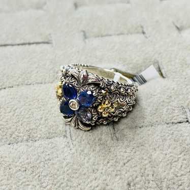 BARBARA BIXBY STERLING SILVER 925 18K YG GOLD ACCENT BLUE TOPAZ FLOWER RING SZ 8 sold