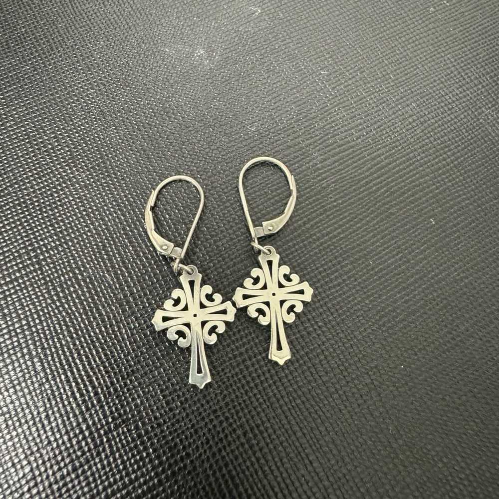 James Avery Retired Adorned Cross Earrings Silver… - image 1