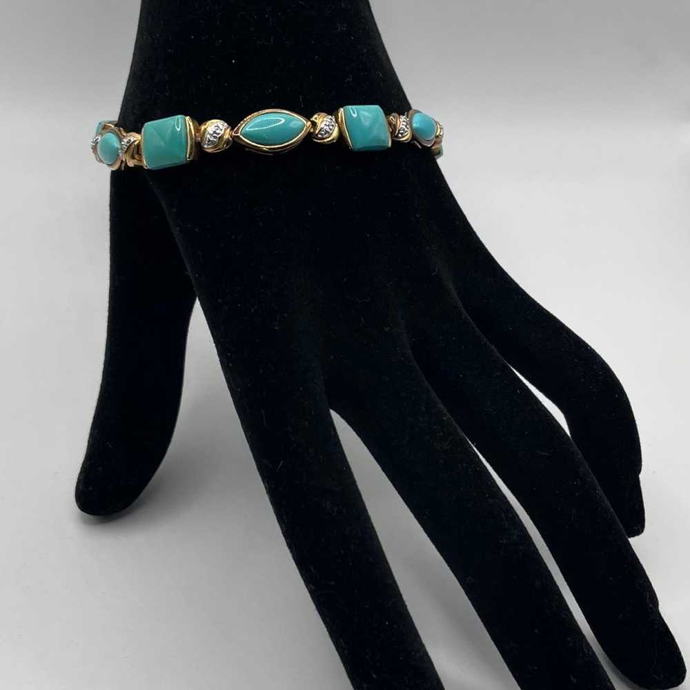 Vintage Gold Plated Sterling Silver Turquoise Bra… - image 2