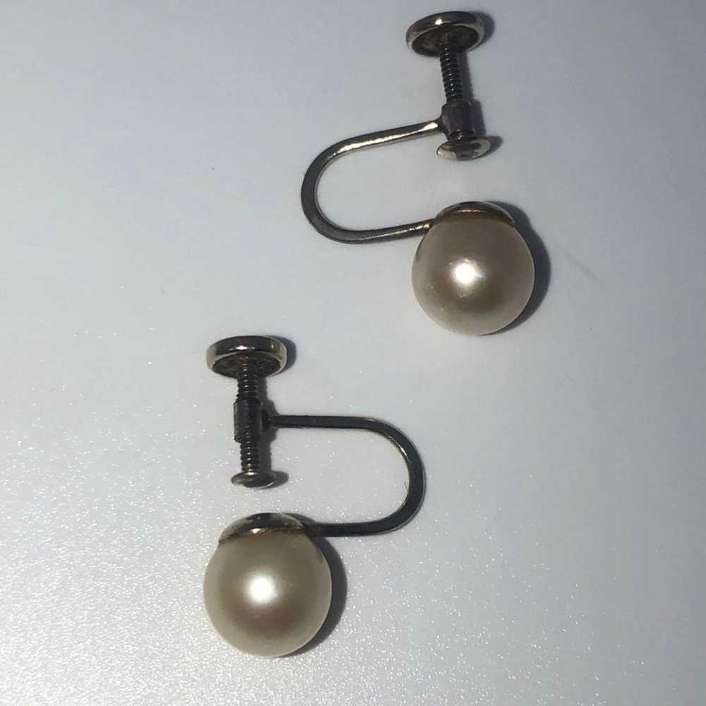 14K Solid White Gold with Authentic Beige Pearls … - image 2