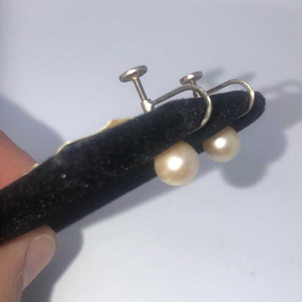 14K Solid White Gold with Authentic Beige Pearls … - image 3