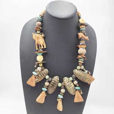 Vintage OOAK Chunky African Tribal Necklace Hand … - image 1