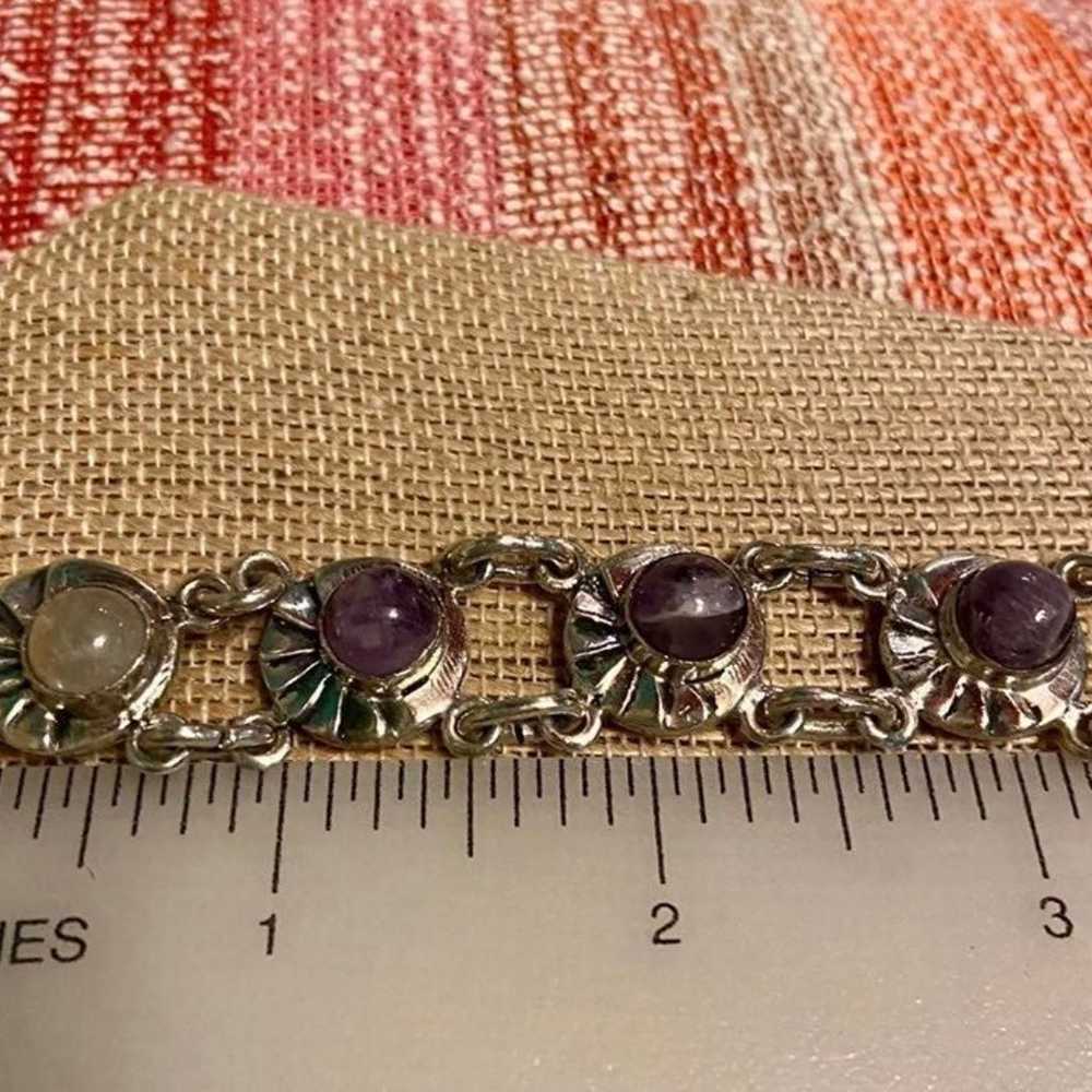 Vintage Modernist Silver & Amethyst Link Bracelet - image 5