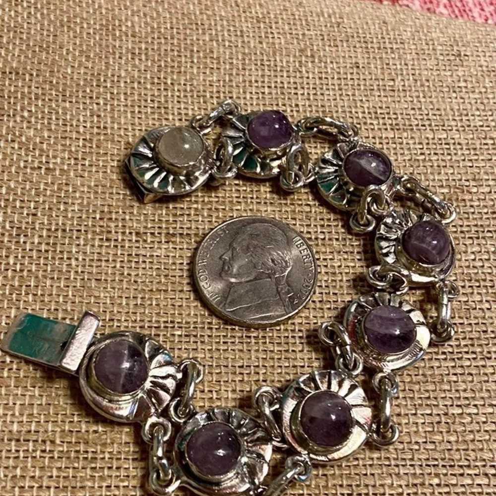 Vintage Modernist Silver & Amethyst Link Bracelet - image 6