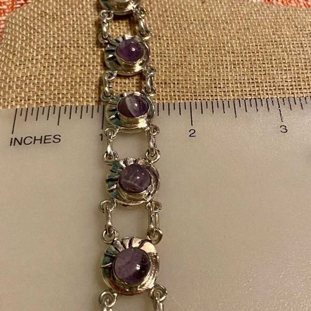 Vintage Modernist Silver & Amethyst Link Bracelet - image 8