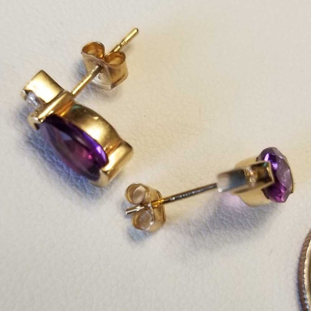 14K Gold Amethyst Earrings - image 2