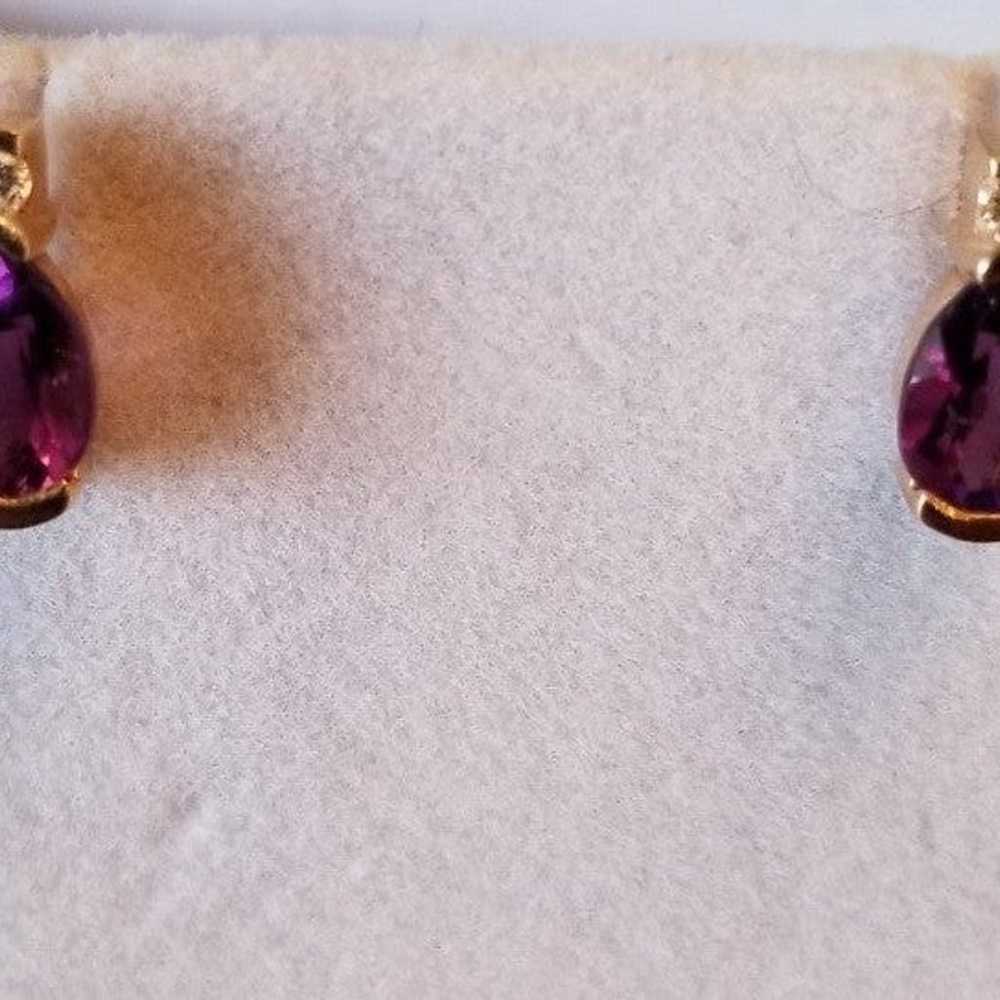 14K Gold Amethyst Earrings - image 3