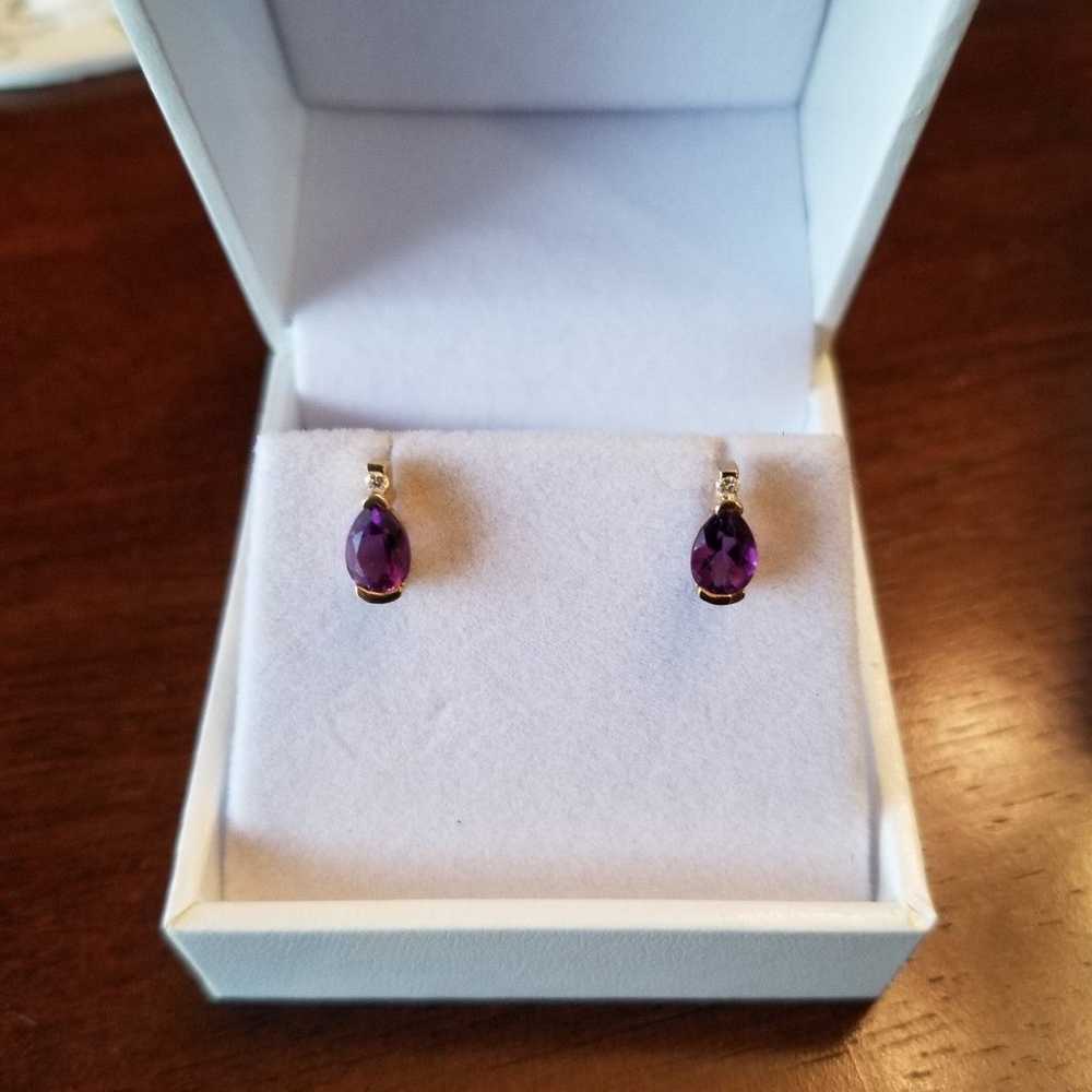 14K Gold Amethyst Earrings - image 7