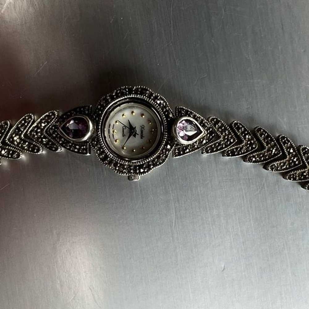 Vintage Sterling Silver (925) watch, Marcasite wi… - image 3