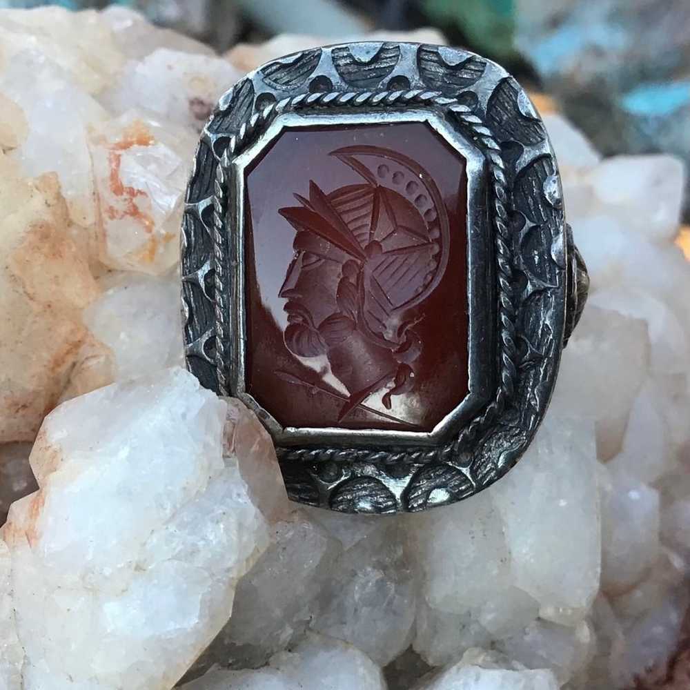 Vintage Sterling Intaglio Carnelian Ring - image 1