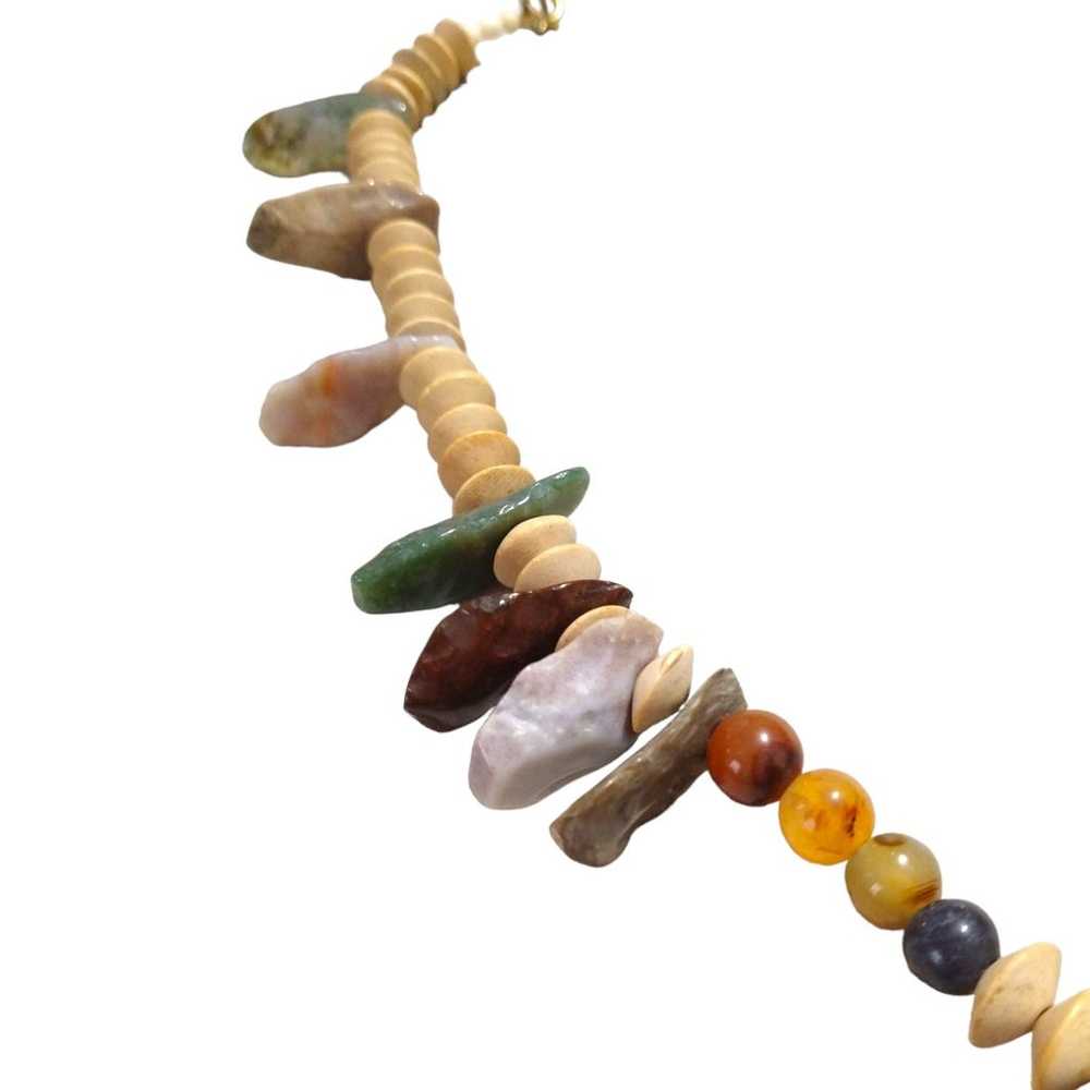 Vintage Natural Gemstone Necklace with Carved Woo… - image 3