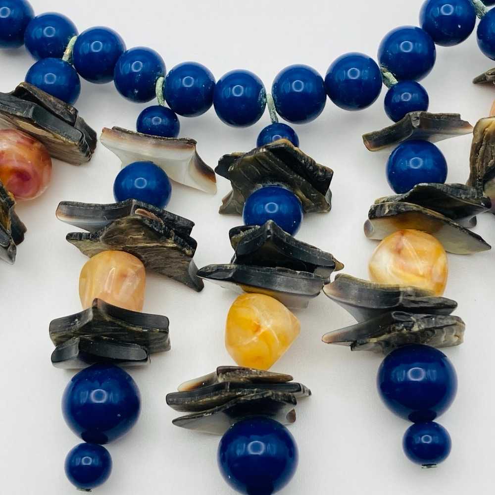 Rare vintage Givenchy blue bead abalone agate Nec… - image 2