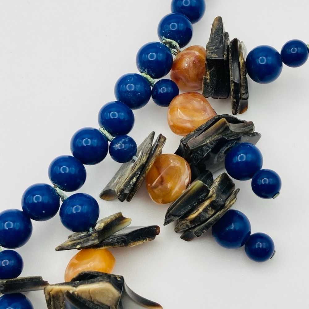 Rare vintage Givenchy blue bead abalone agate Nec… - image 3