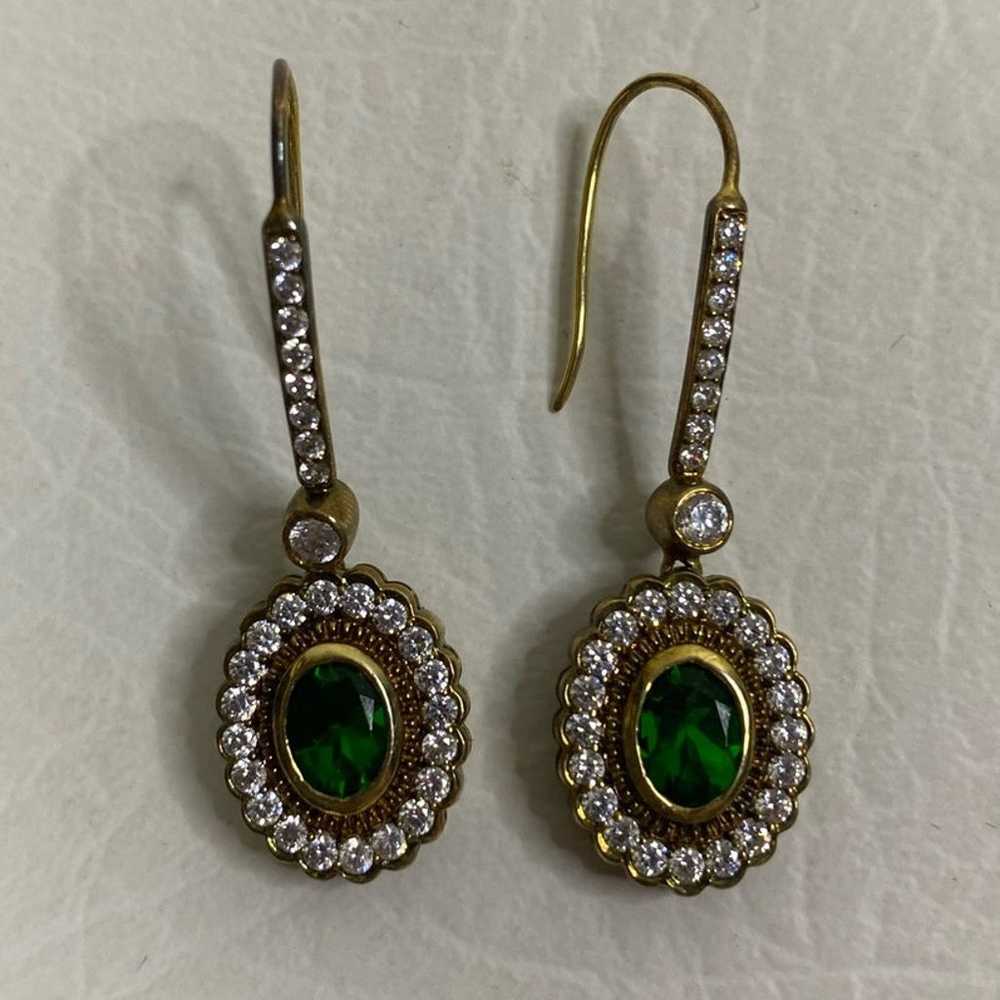 Vintage  Emerald Dangle/Drop earring yellow gold … - image 1