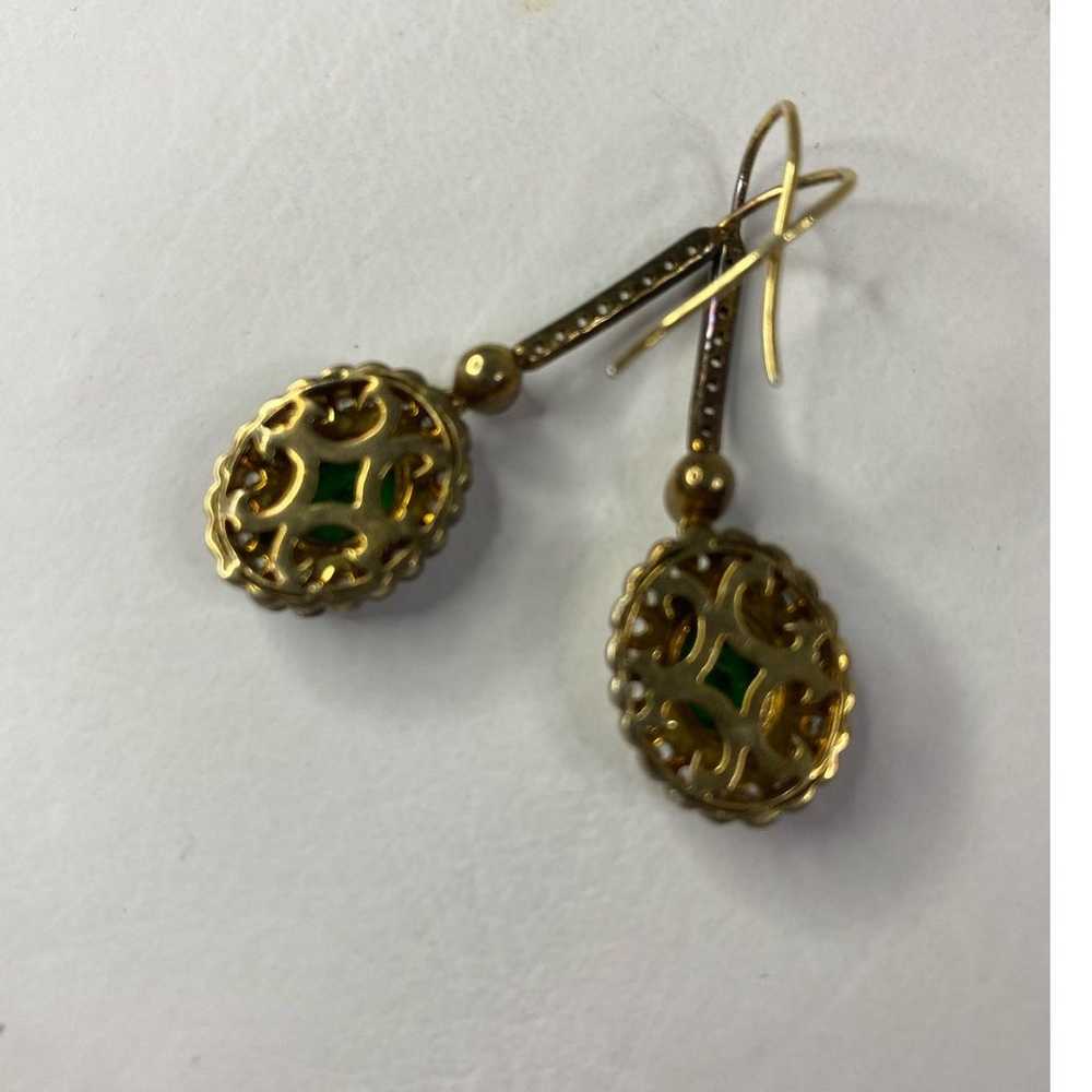 Vintage  Emerald Dangle/Drop earring yellow gold … - image 2