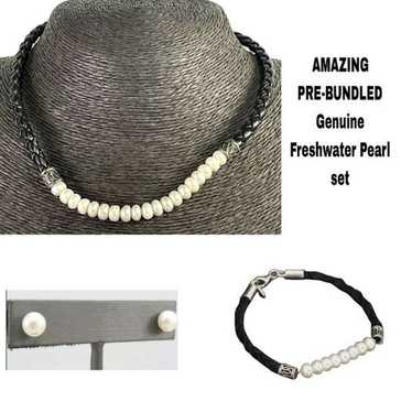 GENUINE FRESHWATER PEARLS SET!! STERLING SILVER 9… - image 1