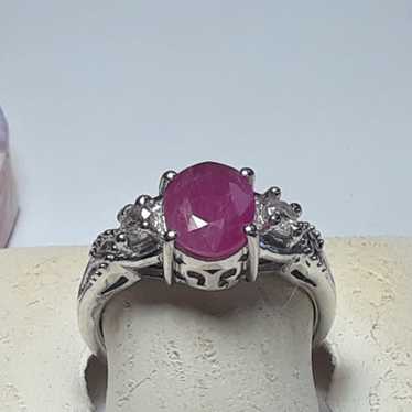 Estate 1.65cttw Natural Oval Ruby & Rd CZ Victori… - image 1