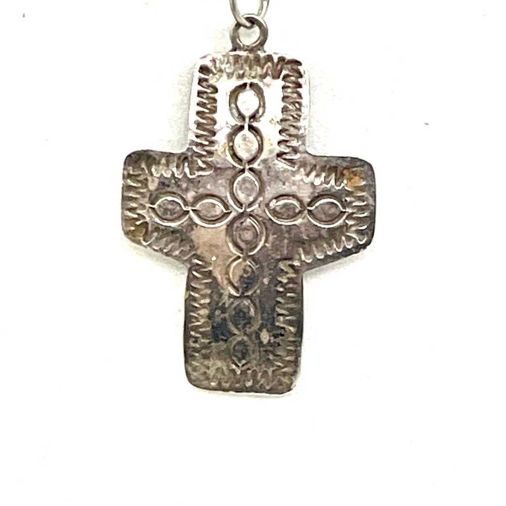 Mexican Sterling Engraved Cross Necklace - image 1